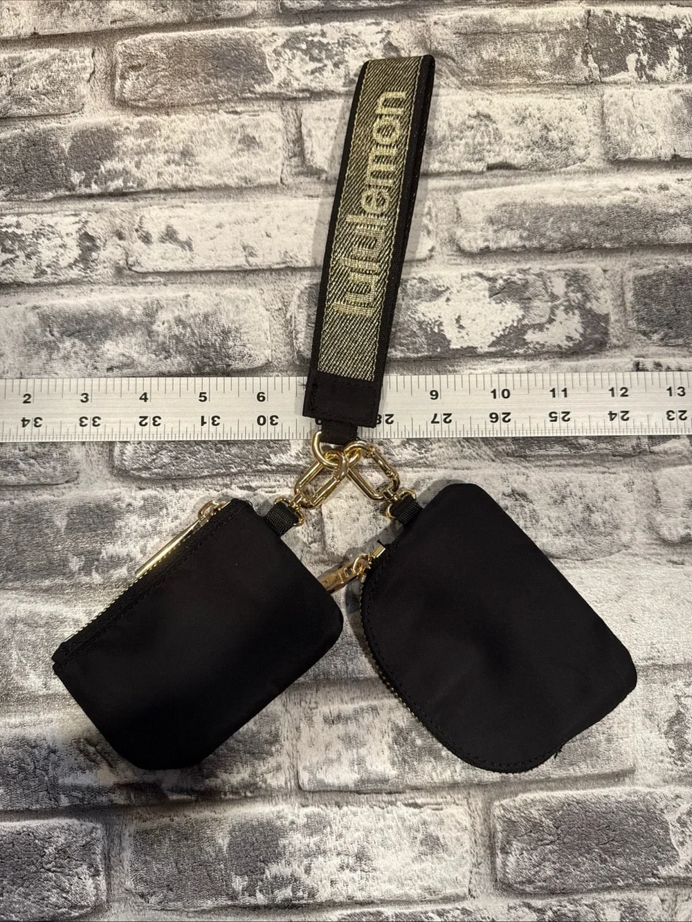 lululemon Black/Gold 2-Piece Dual Pouch Wristlet Organizer Set w/Detachable Logo